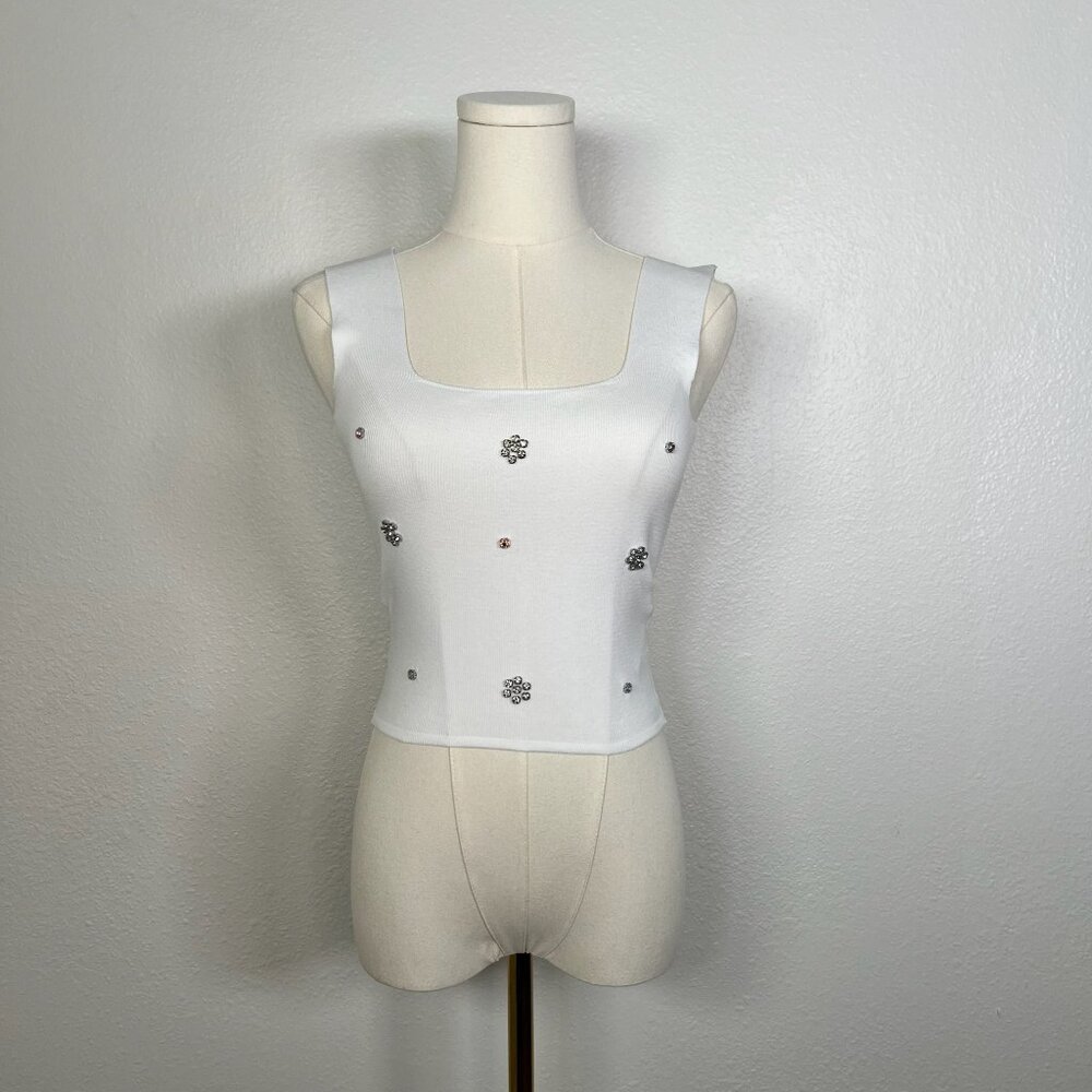 Galita White Tank with Jewels - One Size